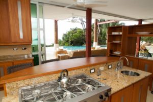 Kitchen on the main level near the pool.