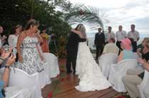 Wedding guests, family and friends of the bride and groom in a lovely Costa Rica tropical wedding