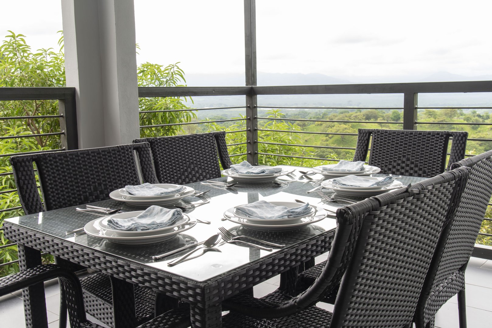 Enjoy a meal outdoors with seating for six persons.