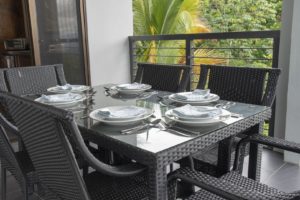 Breakfast on the terrace is a delight at this Manuel Antonio deluxe villa rental.